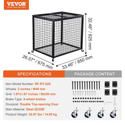 Heavy-Duty Sports Ball Storage Cart with Lockable Basketball Cage and Double Lids