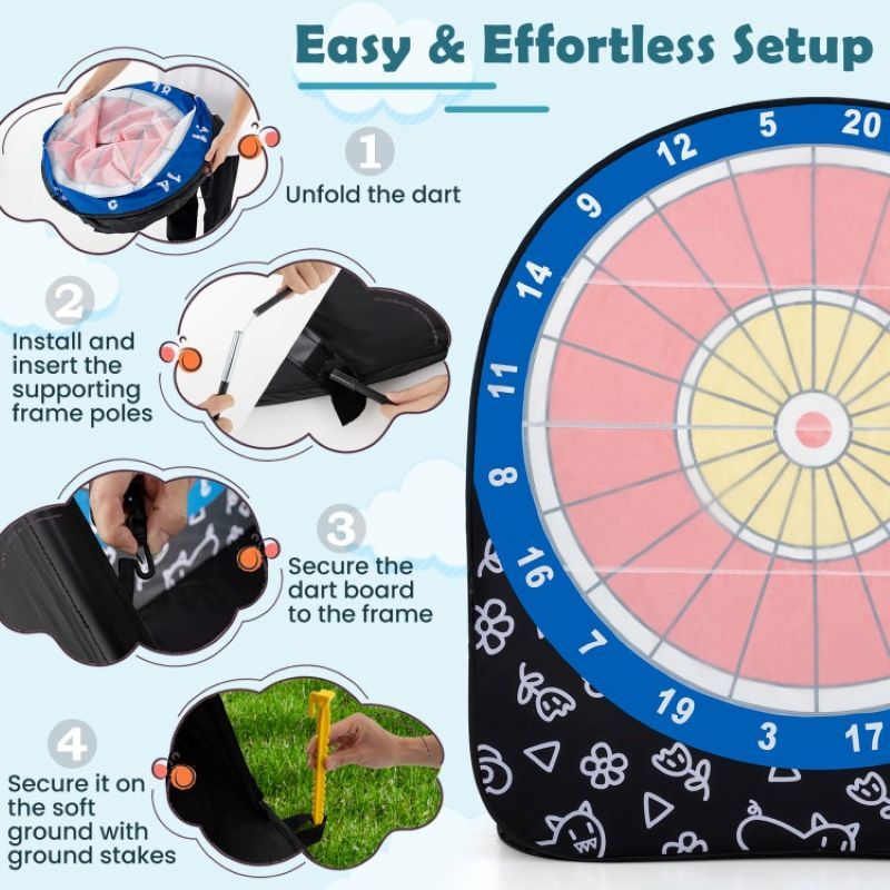 Lawn Games Large Dart Board with Kick Balls