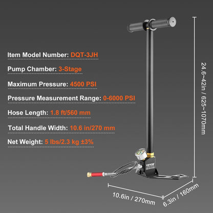 4500PSI High Pressure Airgun Pump for PCP Rifles - 3 Stage Stirrup Pump