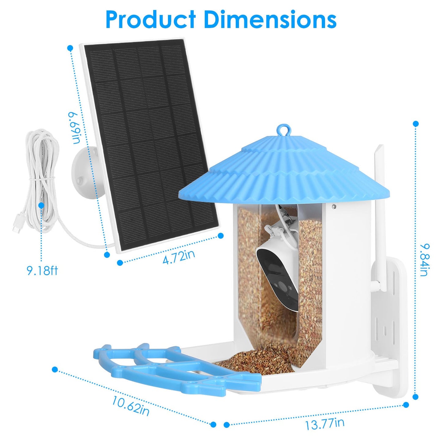 Solar Powered Smart Bird Feeder 2K Bird Watching Camera With PIR Motion AI Birds Species Identify Two-Way Audio Real-Time App Notification Capture Video Gift For Bird Lover