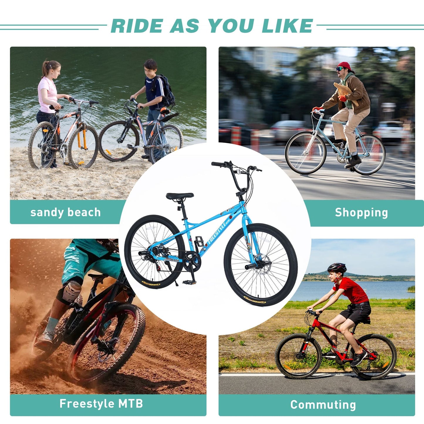 26 Inch Freestyle Kids Bicycle with Double Disc Brakes for Ages 12+ - Perfect for Boys and Girls