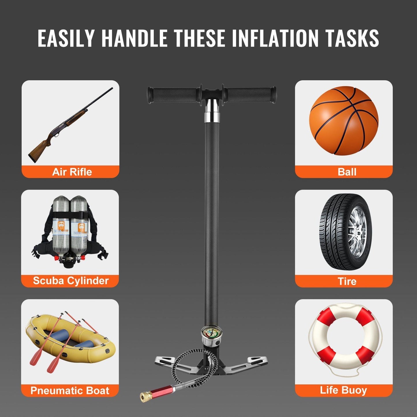 High Pressure PCP Hand Pump - 4500 PSI with Moisture Filter & Pressure Gauge for Airguns & Paintball