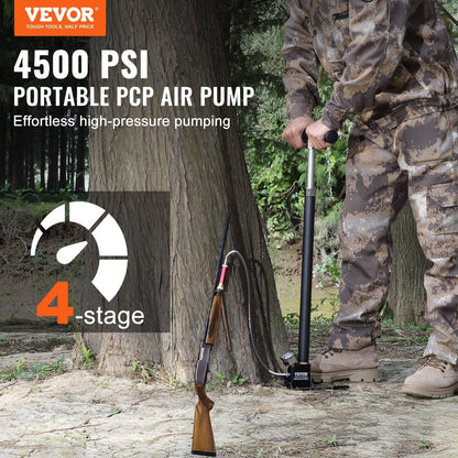 High Pressure PCP Hand Pump - 4500 PSI with Moisture Filter & Pressure Gauge for Airguns & Paintball