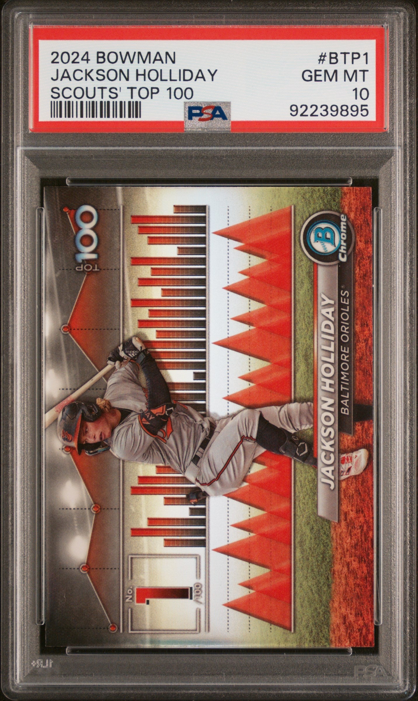 Graded 2024 Topps Bowman Jackson Holliday #BTP1 Scouts Top 100 Rookie RC Baseball Card PSA 10 Gem Mint
