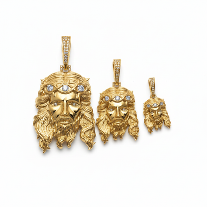 Moissanite Jesus Piece Head Pendant 14K Gold Plated Solid 925 Sterling Silver