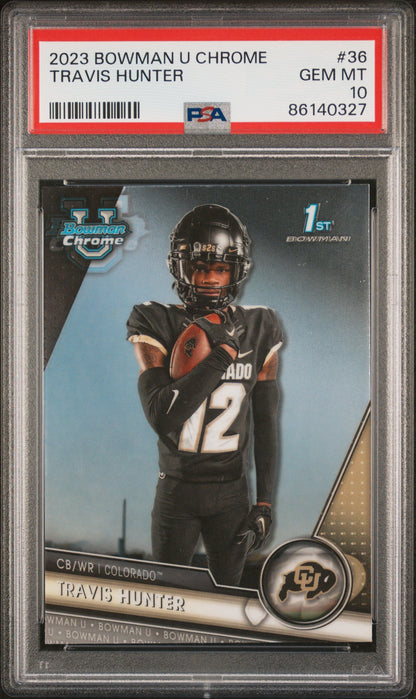 Graded 2023 Topps Bowman U Chrome Travis Hunter #36 Rookie RC Football Card PSA 10 Gem Mint