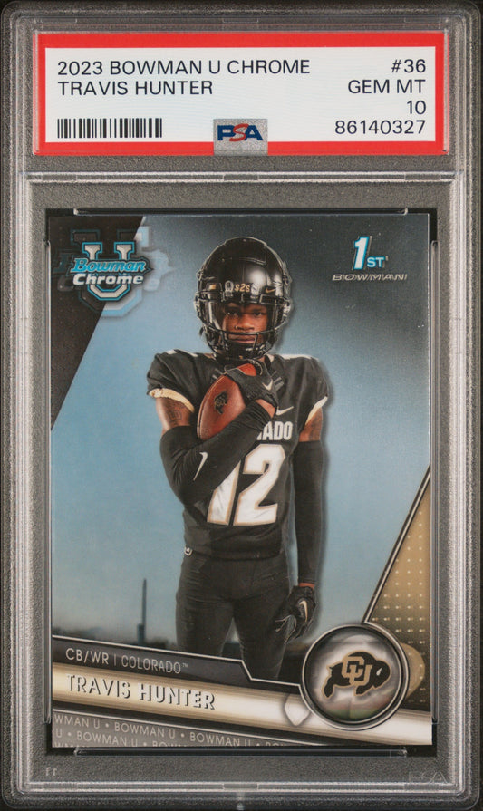 Graded 2023 Topps Bowman U Chrome Travis Hunter #36 Rookie RC Football Card PSA 10 Gem Mint