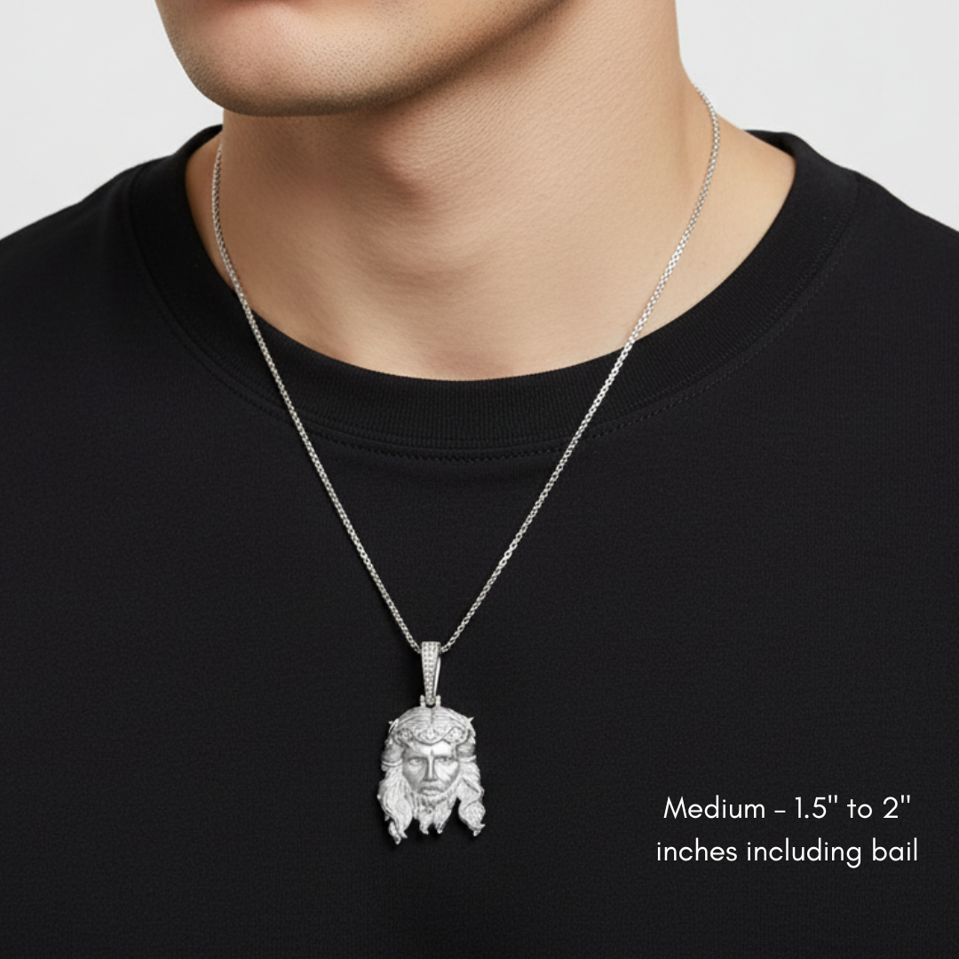 Jesus Piece Head Pendant Moissanite Matte Finish Solid 925 Sterling Silver