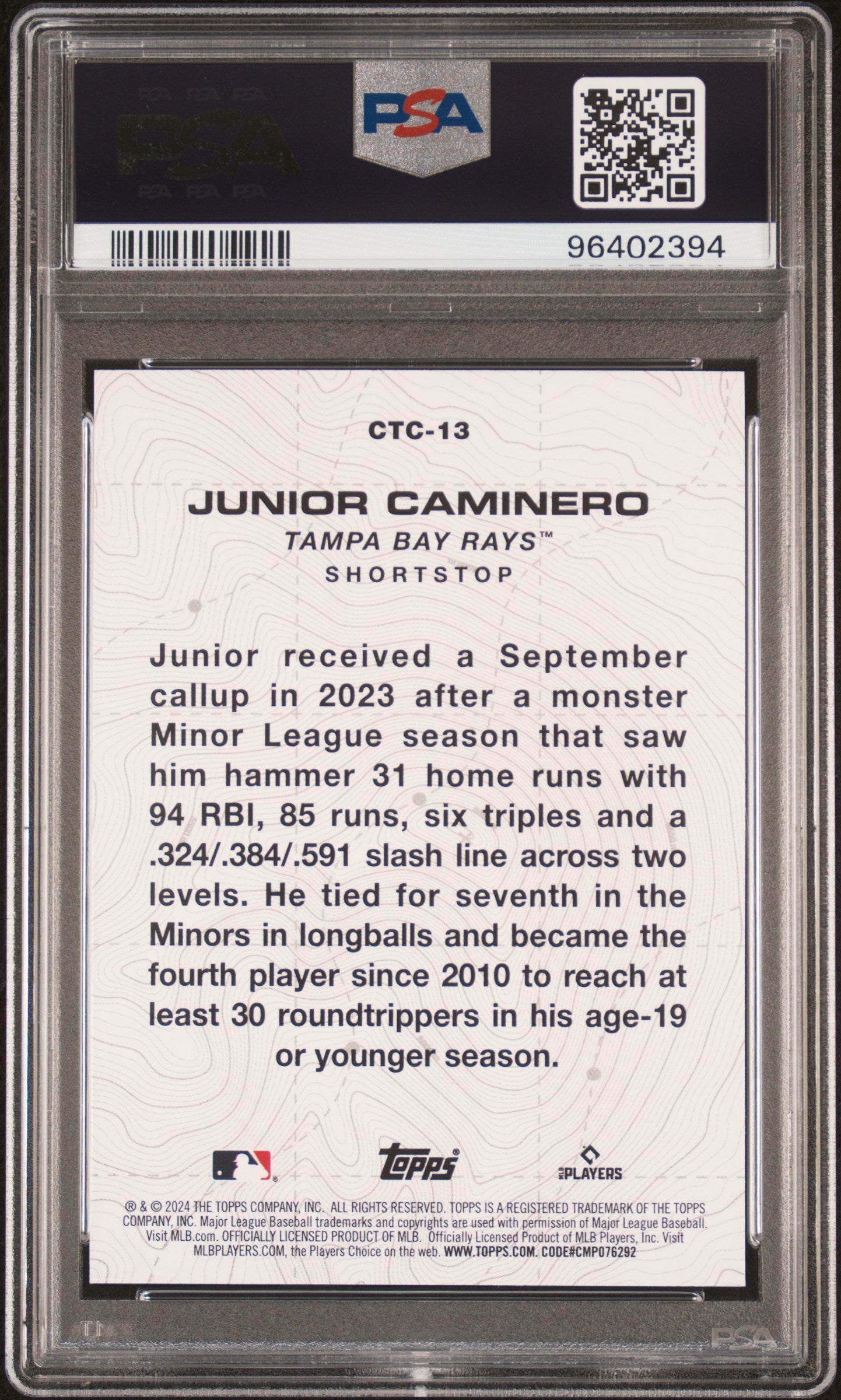 Graded 2024 Topps Junior Caminero #CTC13 City to City Rookie RC Baseball Card PSA 10 Gem Mint