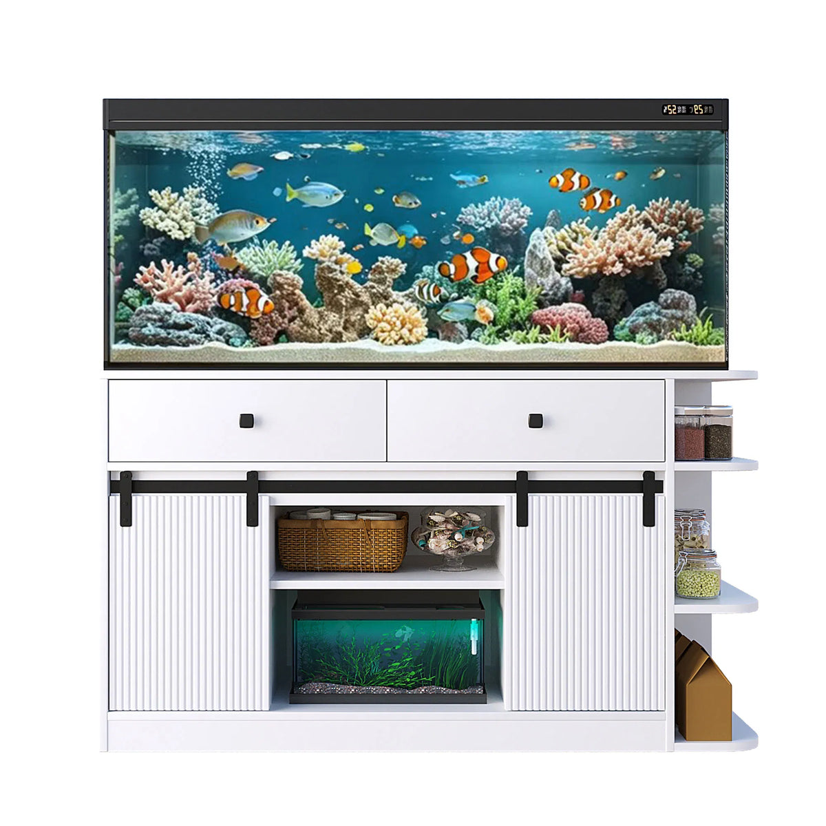 55–75 Gallon Multi-Tier Aquarium & Terrarium Stand with Built-In Power Hub & LED Lighting (55" W)