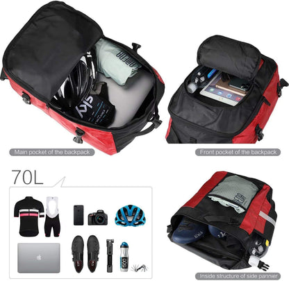 Rhinowalk 3 in 1 Pannier Bag Bicycle Rack Trunks Rear Seat Multifuction Bike Rack Bag 70L