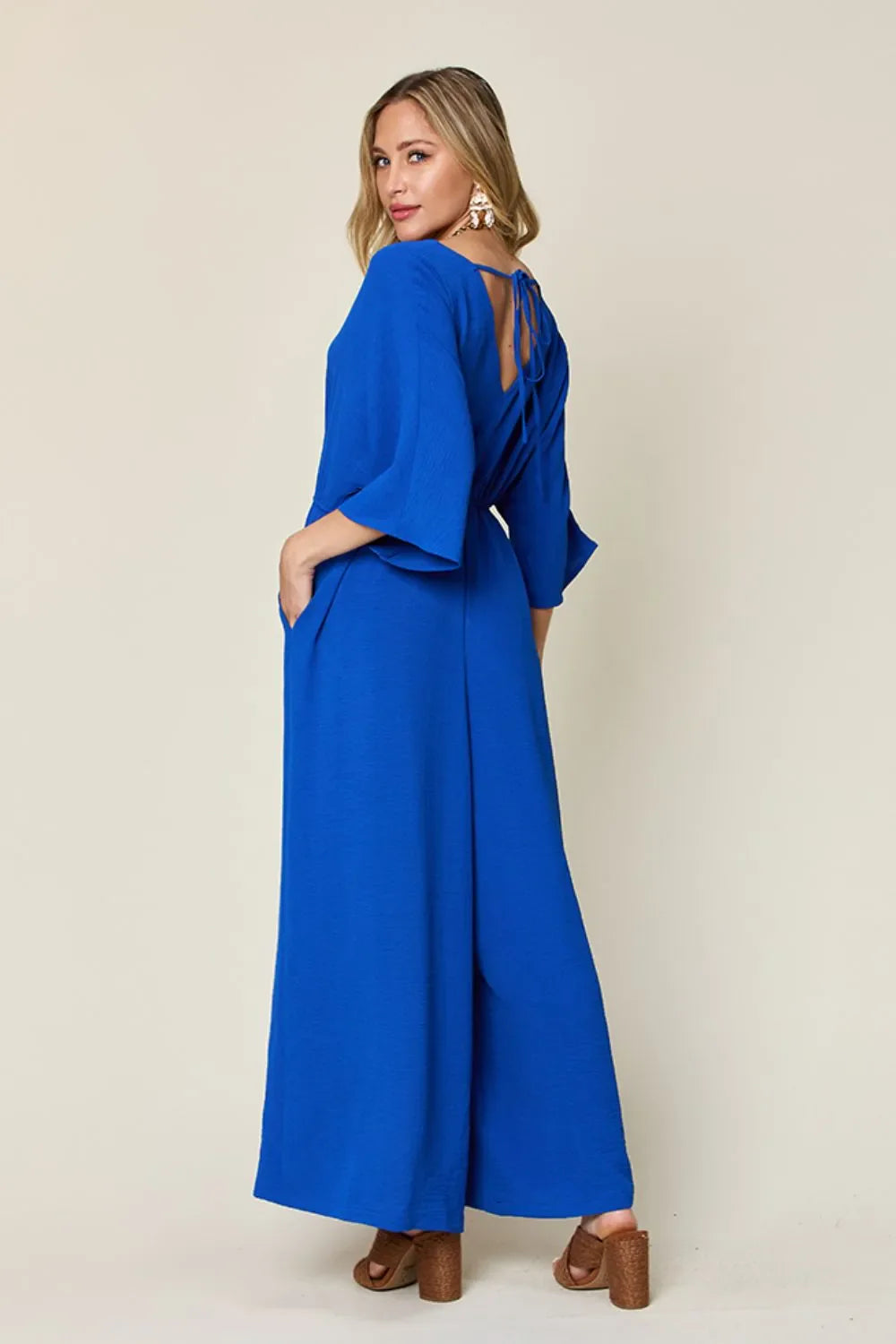 Full Size Surplice Wide Leg Jumpsuit with Pockets