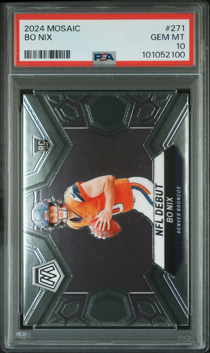 Graded 2024 Panini Mosaic Bo Nix #271 Rookie RC Football Card PSA 10 Gem Mint