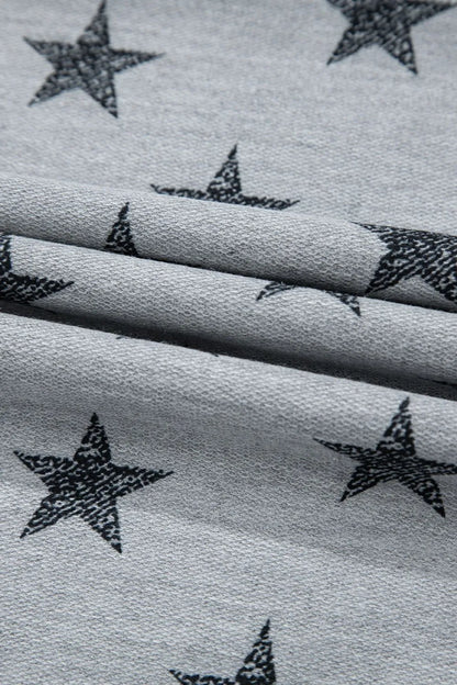 Star Print Tiered Ruffled Sleeve Crew Neck T Shirt