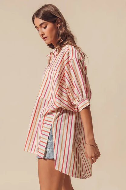 SO ME Multicolored Stripe Button Down Shirt