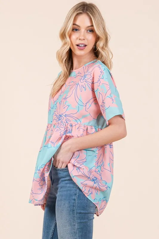BOMBOM Floral Babydoll Tunic Top