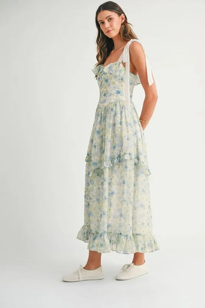 MABLE Floral Printed Shoulder Strap Midi Dress