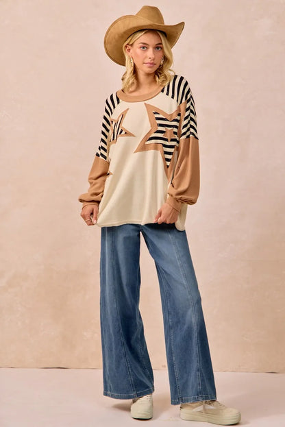 BiBi Star Patchwork Mixed Long Sleeve Top