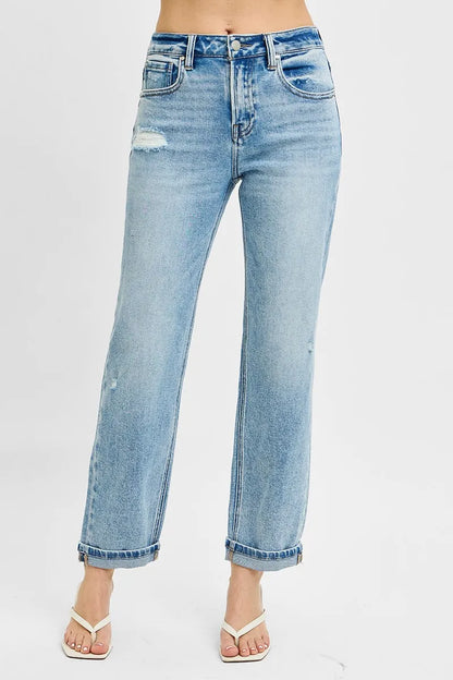 RISEN Full Size High Rise Ankle Boyfriend Distressed Jeans Plus Size