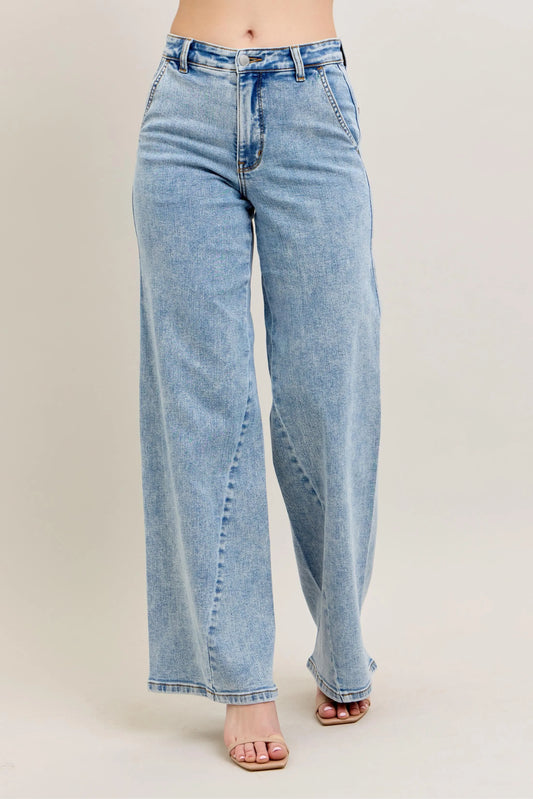 Judy Blue Full Size High Waist Wide Leg Jeans with Skewed Inseam Plus Size