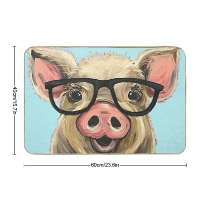 Cute Pig with Glasses Art Bath Mat