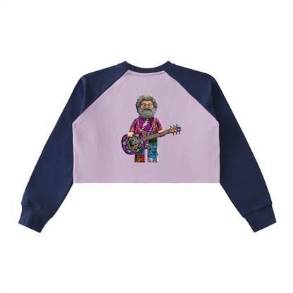 Jerry G LeGoo Raw-Hem Color-Block Raglan Crop Sweatshirt