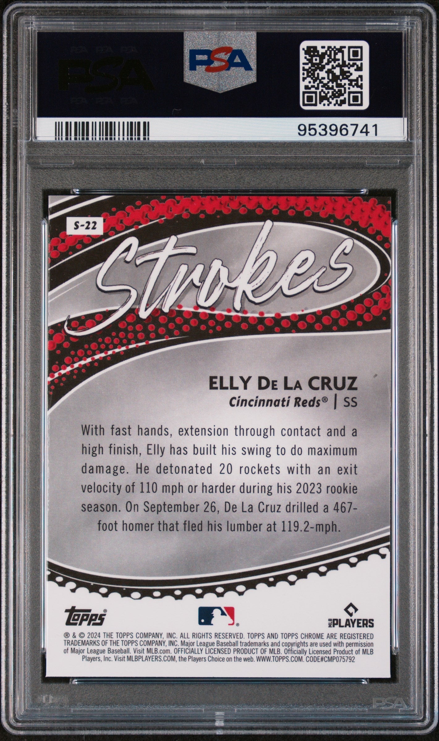 Graded 2024 Topps Chrome Elly De La Cruz #S22 Strokes Rookie RC Baseball Card PSA 10 Gem Mint