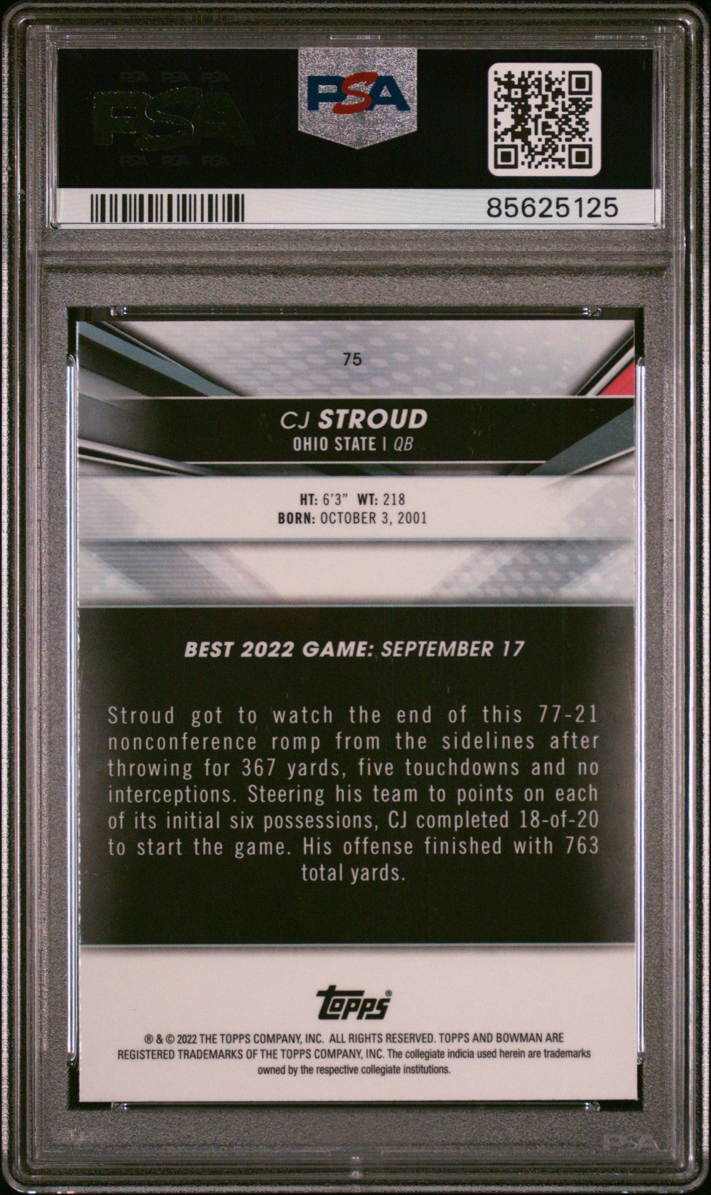 Graded 2022 Topps Bowman Best University CJ Stroud #75 Rookie RC Football Card PSA 10 Gem Mint