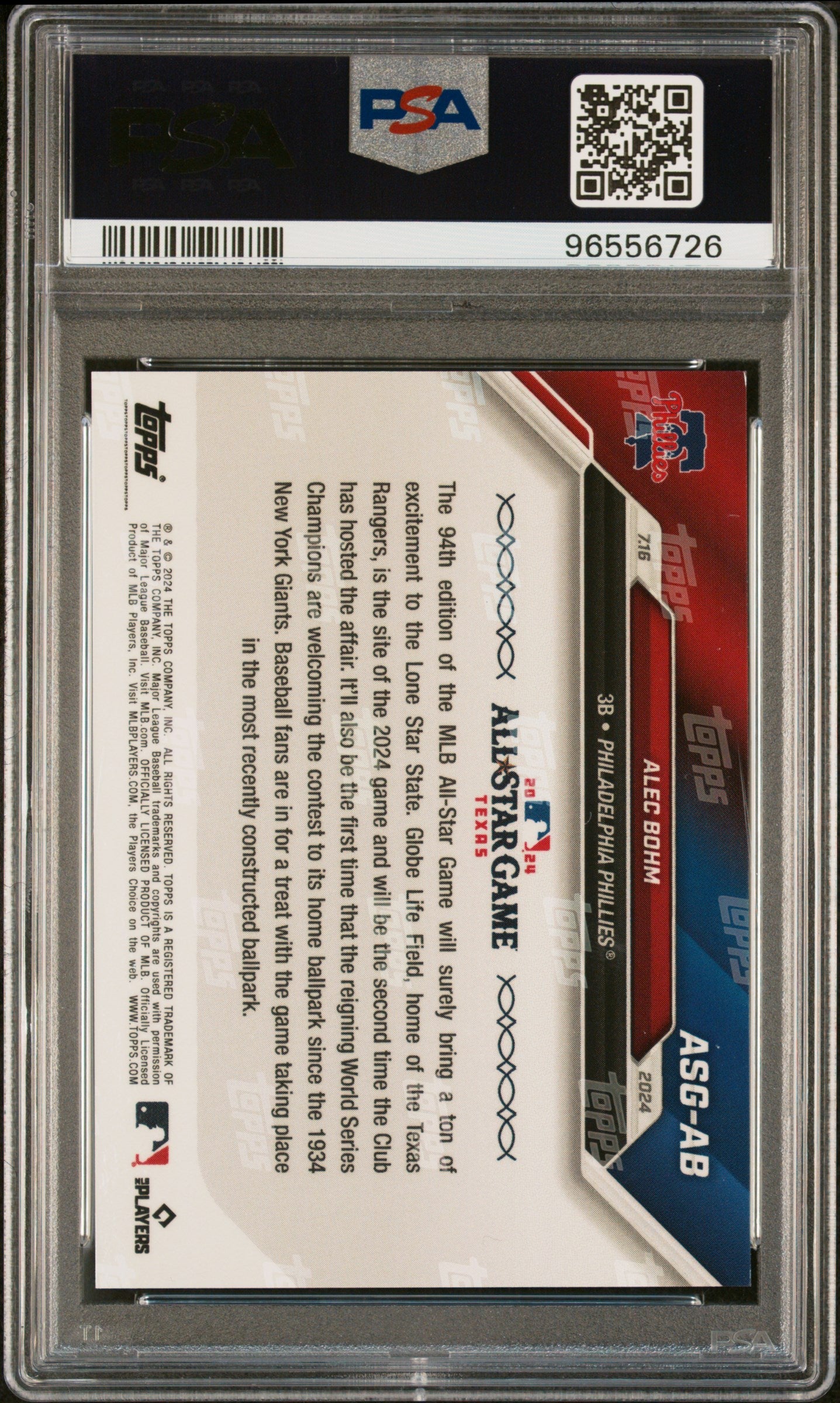 Graded 2024 Topps Now Alec Bohm #ASGAB MLB All Star Game Baseball Card PSA 10 Gem Mint