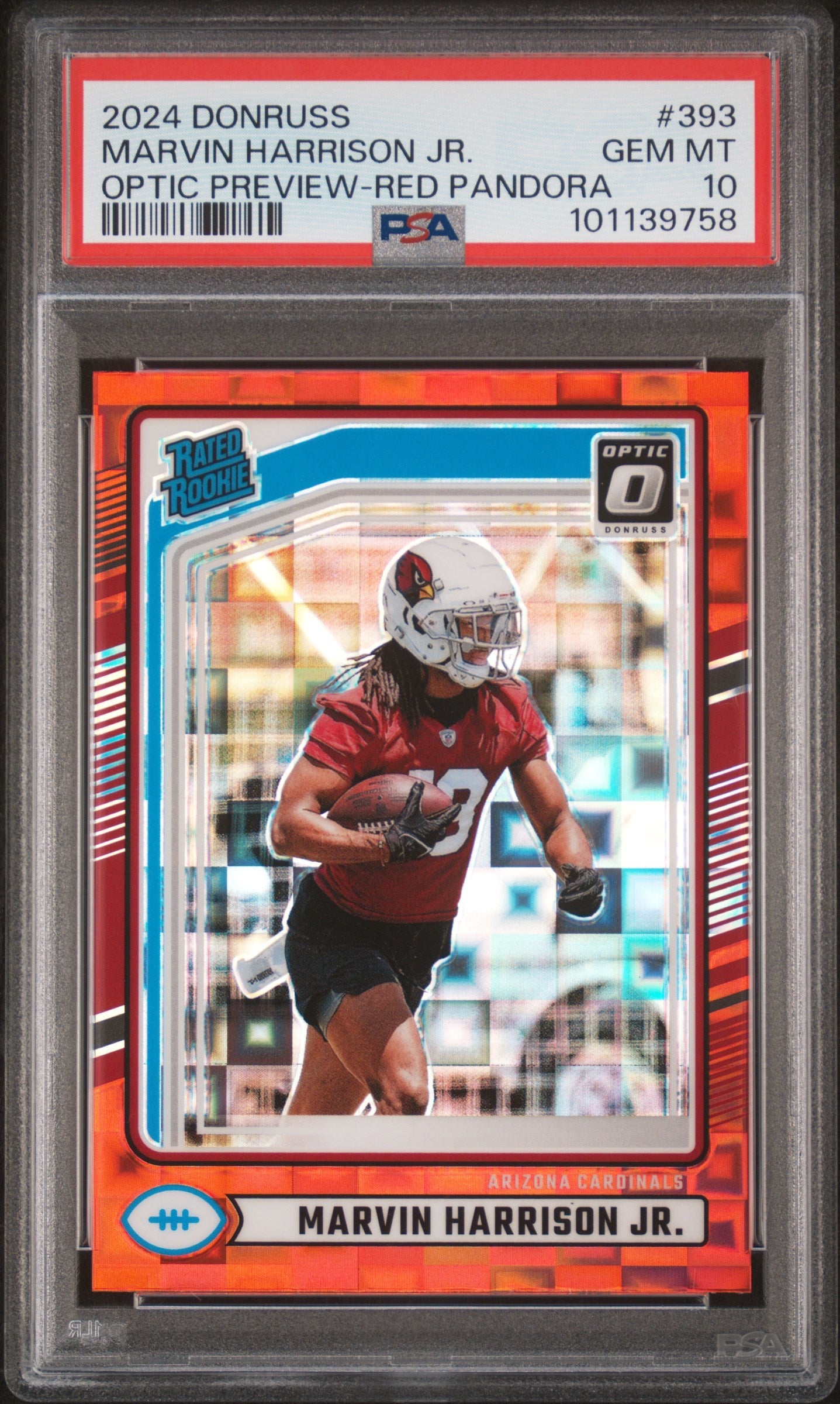 Graded 2024 Panini Donruss Marvin Harrison Jr #393 Optic Preview Red Pandora Rookie RC Football Card PSA 10 Gem Mint