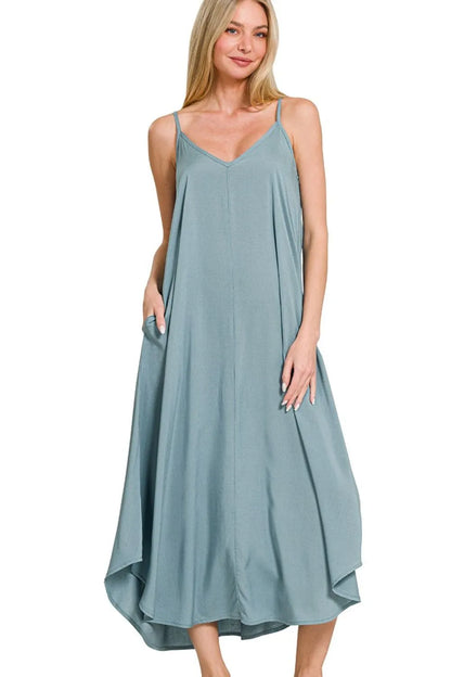 Zenana Woven Arc Hem Cami Dress With Flowy Pockets