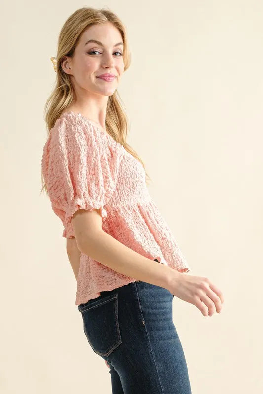 And The Why Lovely Textured and Smocked Top