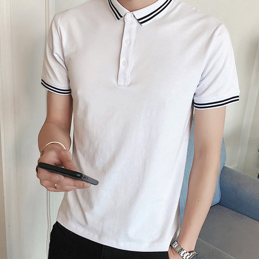 Men's Cotton Contrast Collar Polo Shirt - Triple Button Placket