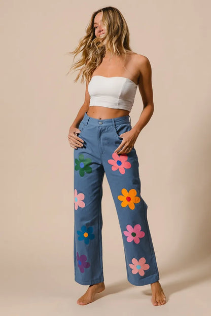 BiBi Flower Print Straight Legs Pants