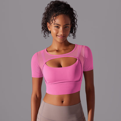 Mesh Double Layer Cutout Sports Bra - Black Breathable Fitness Top