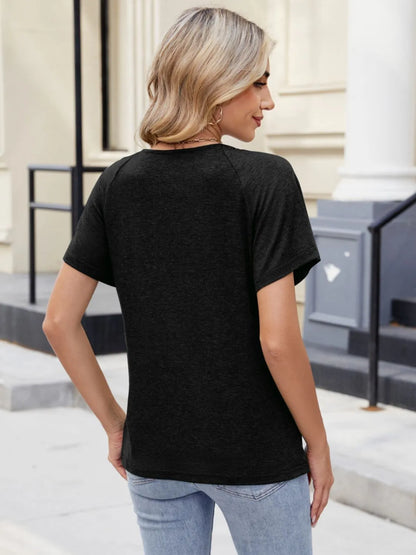 Lace Detail Round Neck Short Sleeve Blouse