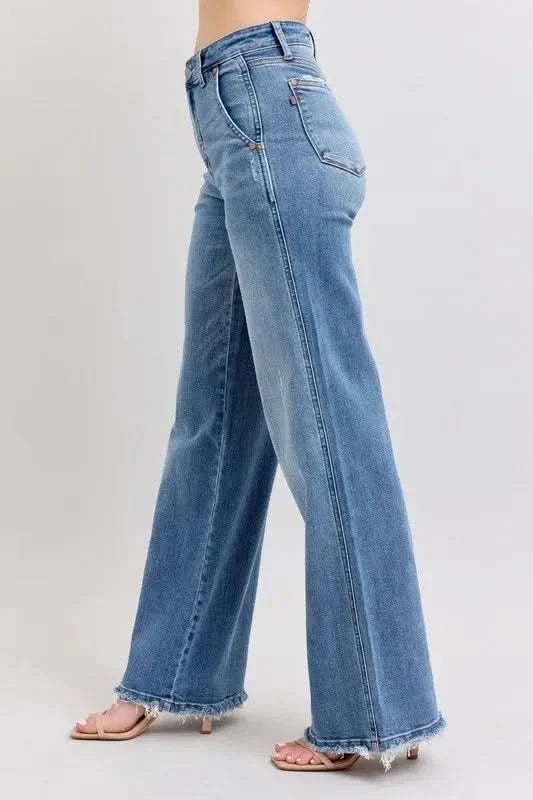 Judy Blue Raw Hem Wide Leg Jeans