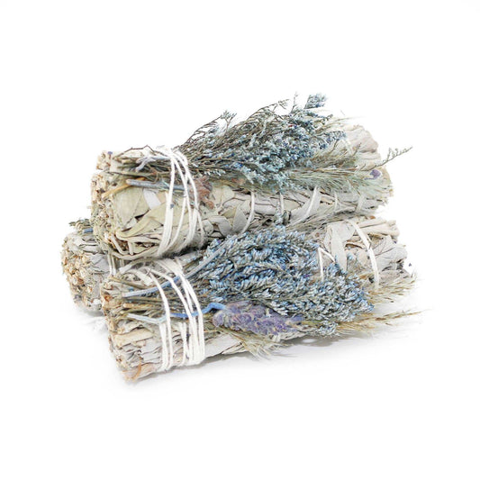 'Blue Bouquet' Floral White Sage Smudge Stick (4 in.)