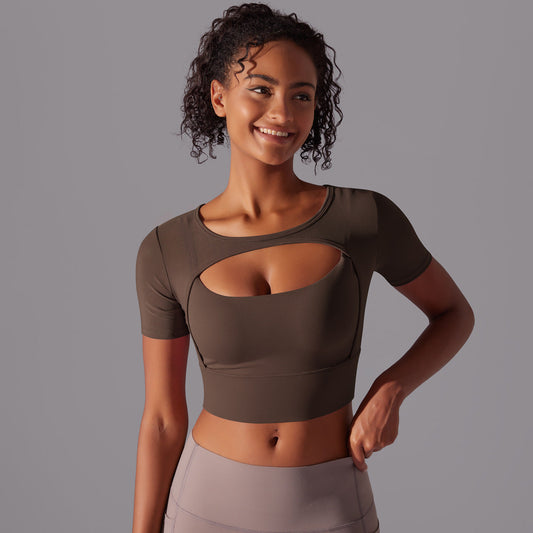 Mesh Double Layer Cutout Sports Bra - Black Breathable Fitness Top