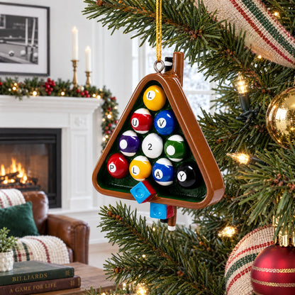 Billiards Pool Table Rack with Balls Resin Christmas Ornament