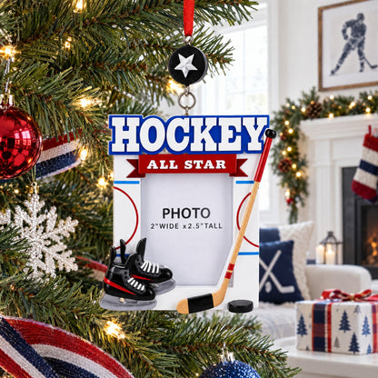 Ice Hockey Star Picture Frame Skates Puck Resin Christmas Ornament