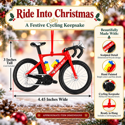 Red Racing Bicycle Endless Miles Resin Christmas Ornament