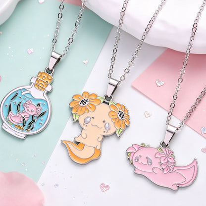 Cute Enamel Axolotl Pendant Necklace