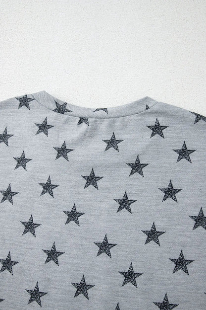Star Print Tiered Ruffled Sleeve Crew Neck T Shirt
