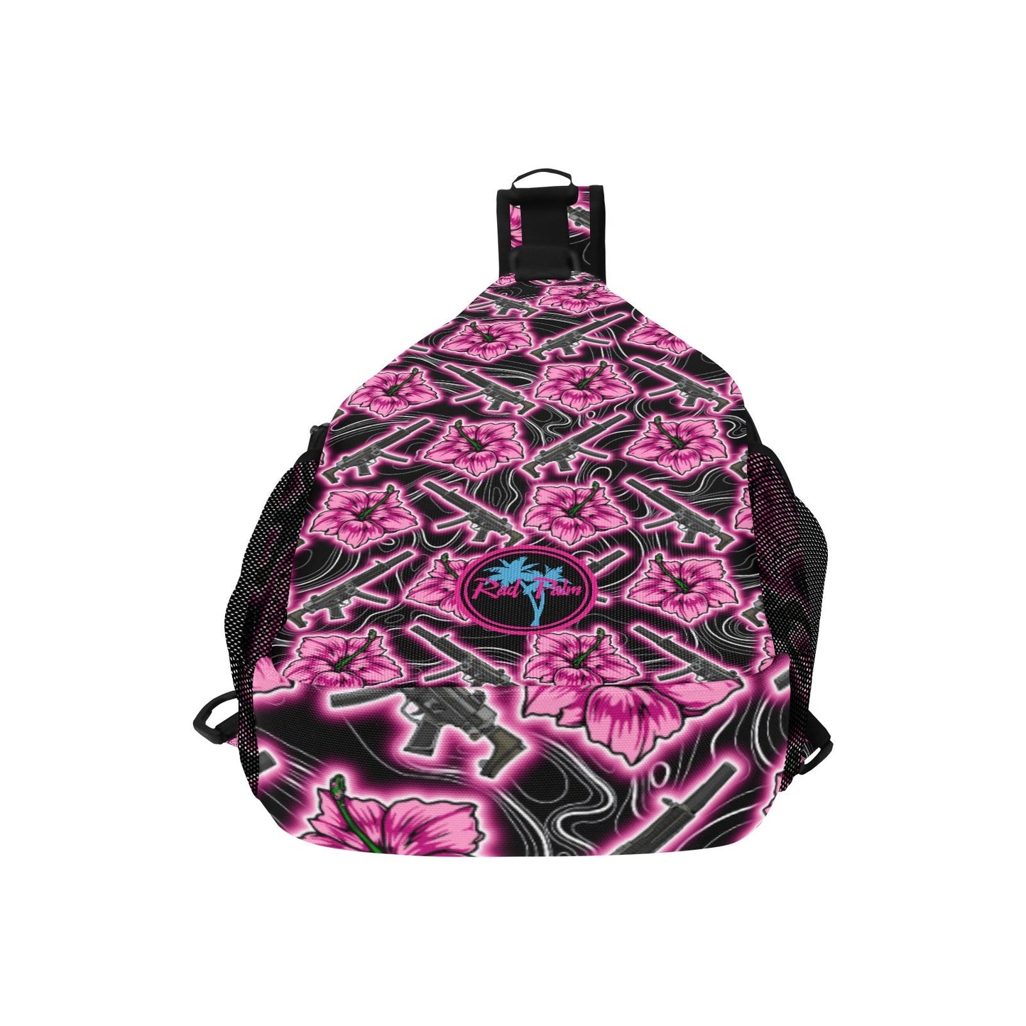 High Capacity Hibiscus Black Neon Sling Bag