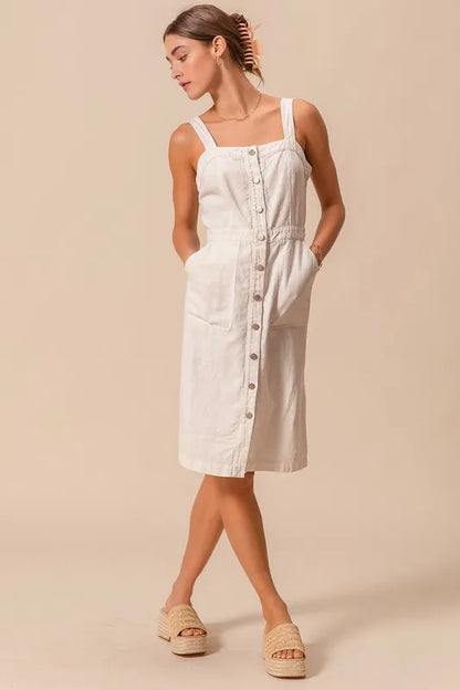 SO ME Button Down Pocket Front Pinafore Dress