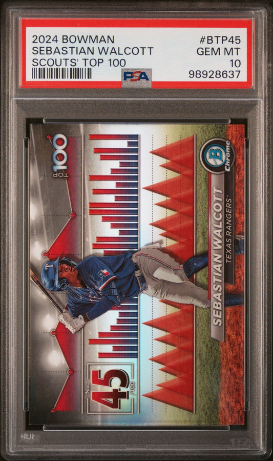 Graded 2024 Topps Bowman Sebastian Walcott #BTP45 Scouts Top 100 Rookie RC Baseball Card PSA 10 Gem Mint
