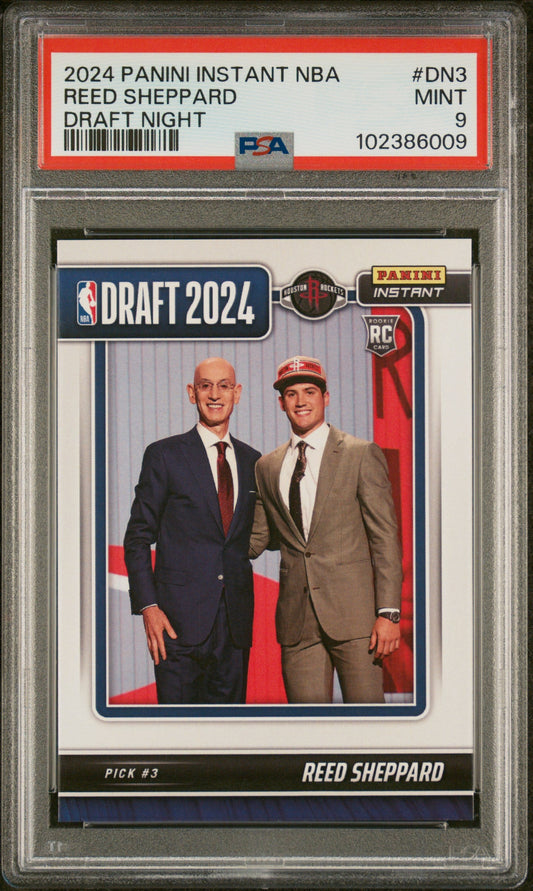 Graded 2024 Panini Instant NBA Reed Sheppard #DN3 Draft Night Rookie RC Basketball Card PSA 9 Mint