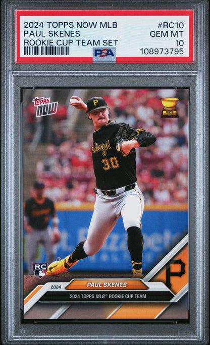 Graded 2024 Topps Now Paul Skenes #RC10 Rookie Cup Team Set Rookie RC Baseball Card PSA 10 Gem Mint