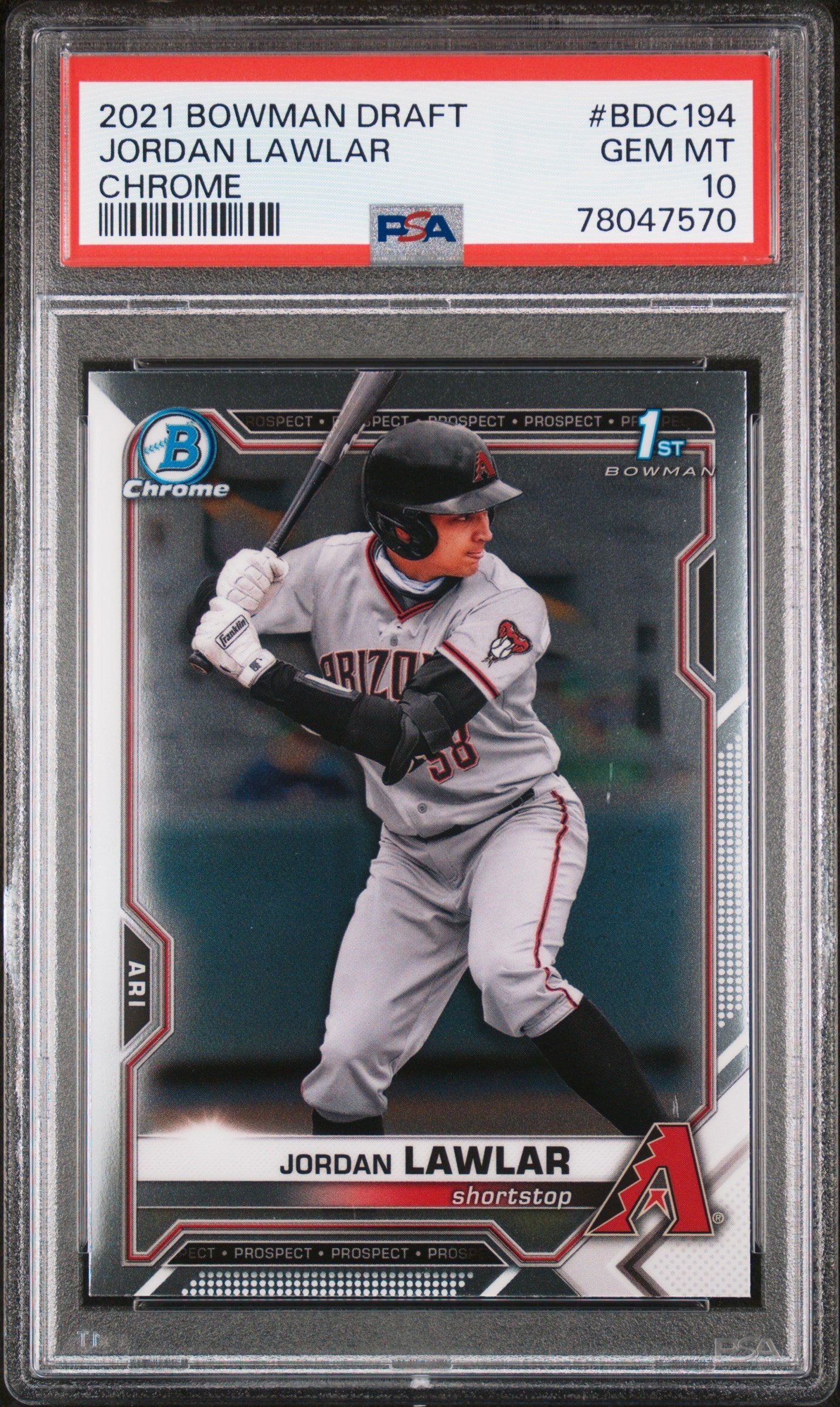 Graded 2021 Topps Bowman Draft Jordan Lawler #BDC194 Chrome Rookie RC Baseball Card PSA 10 Gem Mint